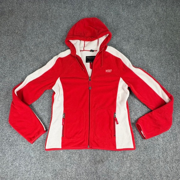 Vintage Y2K American Eagle Outfitters Jacket Women M Red Fleece Zip‎ Hooded Cozy - Picture 1 of 13